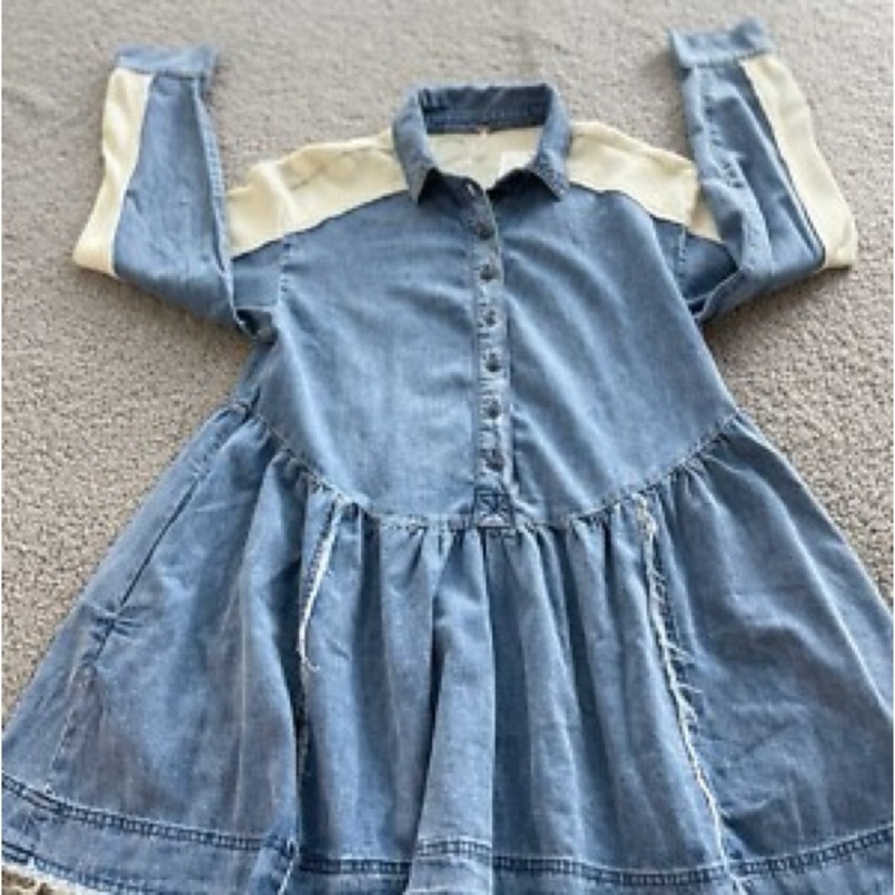 Denim Dress with Cream Accents
